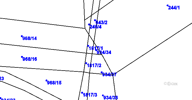 Parcela st. 934/34 v KÚ Neustupov, Katastrální mapa