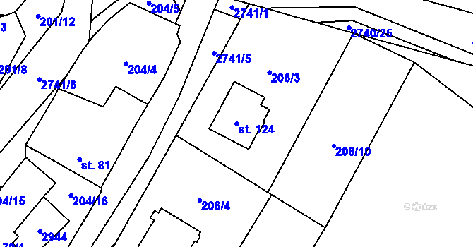 Parcela st. 124 v KÚ Nevcehle, Katastrální mapa