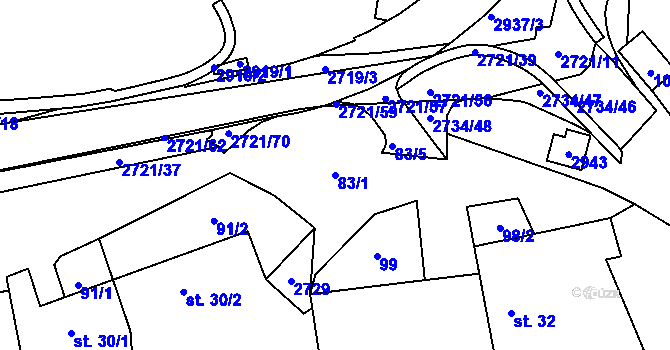 Parcela st. 83/1 v KÚ Nevcehle, Katastrální mapa