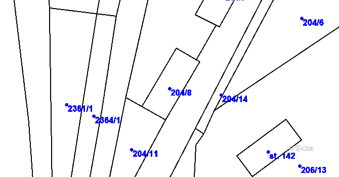 Parcela st. 204/8 v KÚ Nevcehle, Katastrální mapa