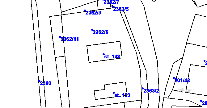 Parcela st. 148 v KÚ Nevcehle, Katastrální mapa