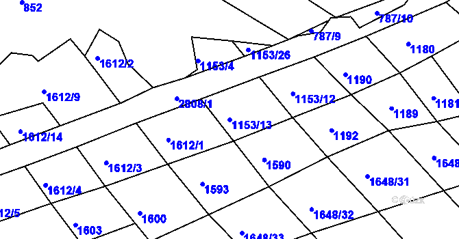 Parcela st. 1153/13 v KÚ Nevcehle, Katastrální mapa