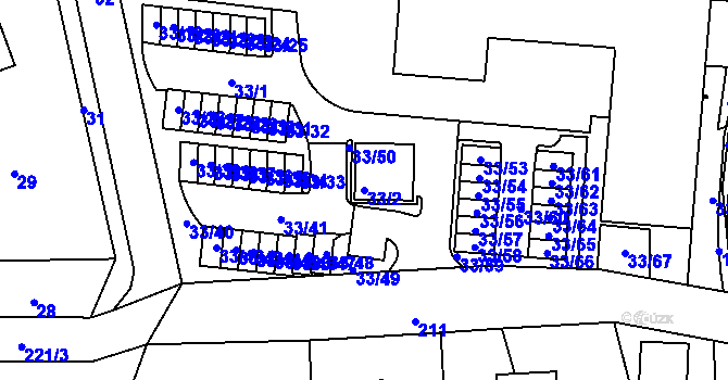 Parcela st. 33/2 v KÚ Neveklov, Katastrální mapa