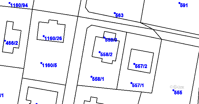 Parcela st. 558/2 v KÚ Neveklov, Katastrální mapa