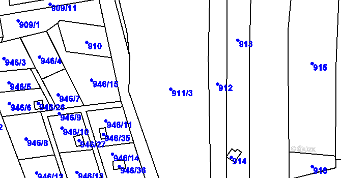 Parcela st. 911/3 v KÚ Neveklov, Katastrální mapa