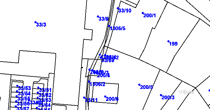 Parcela st. 33/12 v KÚ Neveklov, Katastrální mapa