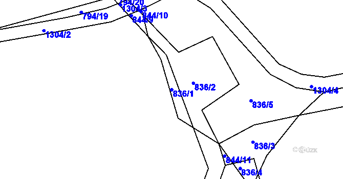 Parcela st. 836/1 v KÚ Neveklov, Katastrální mapa