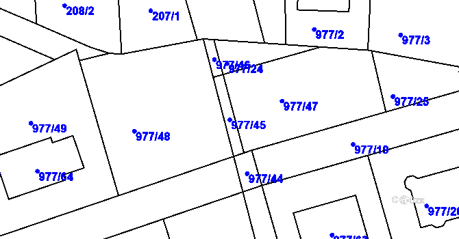 Parcela st. 977/45 v KÚ Neveklov, Katastrální mapa