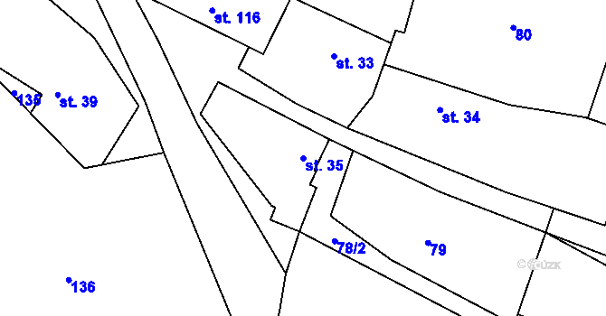 Parcela st. 35 v KÚ Nevězice, Katastrální mapa