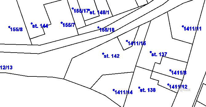 Parcela st. 142 v KÚ Nevězice, Katastrální mapa