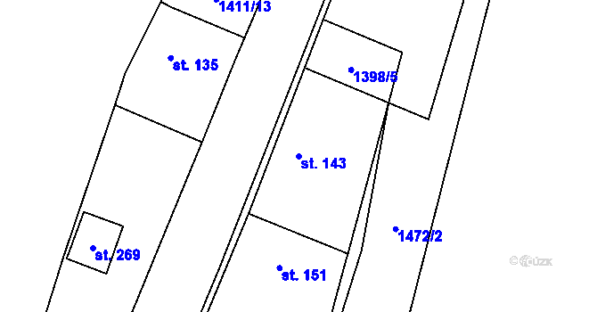 Parcela st. 143 v KÚ Nevězice, Katastrální mapa