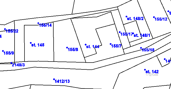 Parcela st. 144 v KÚ Nevězice, Katastrální mapa