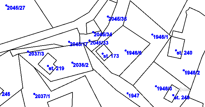 Parcela st. 173 v KÚ Nevězice, Katastrální mapa