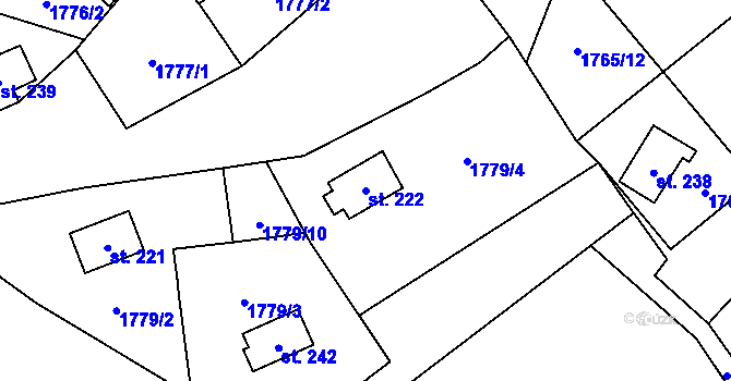 Parcela st. 222 v KÚ Nevězice, Katastrální mapa