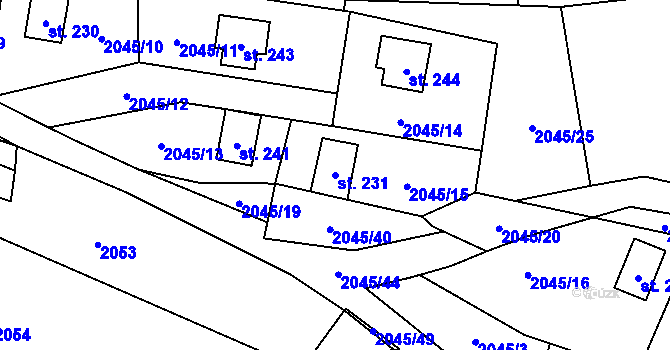 Parcela st. 231 v KÚ Nevězice, Katastrální mapa