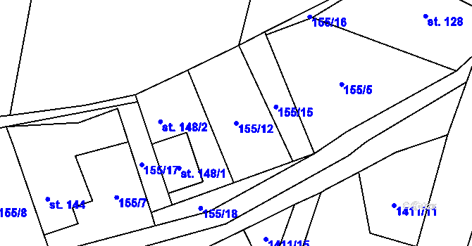 Parcela st. 155/12 v KÚ Nevězice, Katastrální mapa