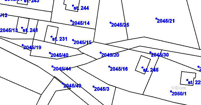 Parcela st. 2045/20 v KÚ Nevězice, Katastrální mapa