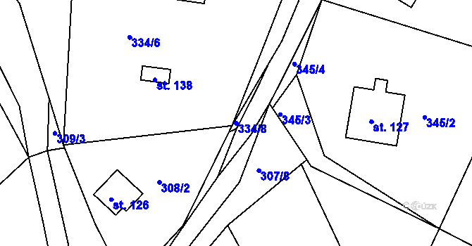 Parcela st. 334/8 v KÚ Nevid, Katastrální mapa