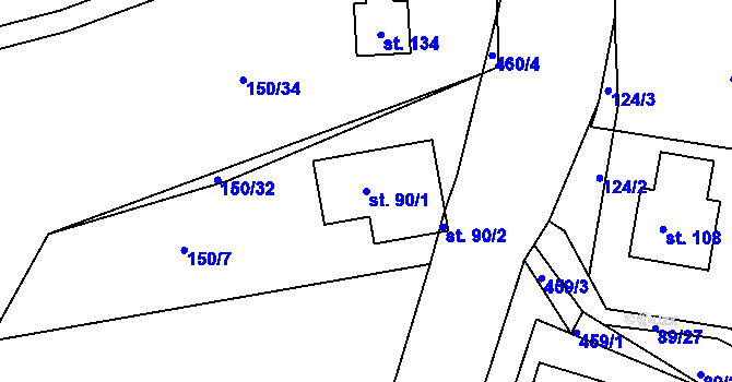 Parcela st. 90/1 v KÚ Nevolice, Katastrální mapa