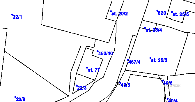 Parcela st. 450/10 v KÚ Nevolice, Katastrální mapa