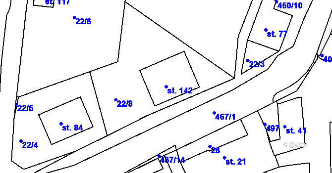 Parcela st. 142 v KÚ Nevolice, Katastrální mapa