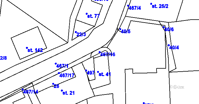 Parcela st. 467/16 v KÚ Nevolice, Katastrální mapa