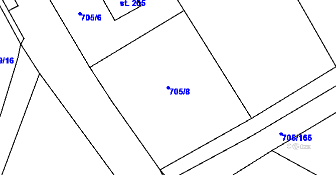 Parcela st. 705/8 v KÚ Nevřeň, Katastrální mapa