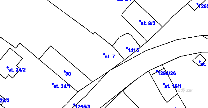 Parcela st. 7 v KÚ Nevřeň, Katastrální mapa