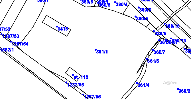 Parcela st. 361/1 v KÚ Nevřeň, Katastrální mapa