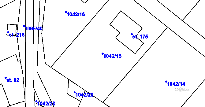 Parcela st. 1042/15 v KÚ Nevřeň, Katastrální mapa