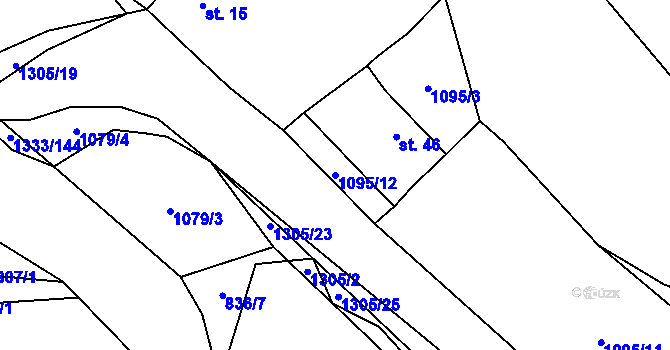 Parcela st. 1095/12 v KÚ Nevřeň, Katastrální mapa