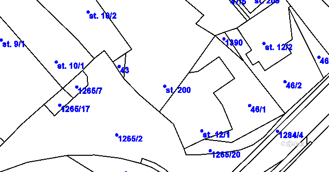 Parcela st. 200 v KÚ Nevřeň, Katastrální mapa