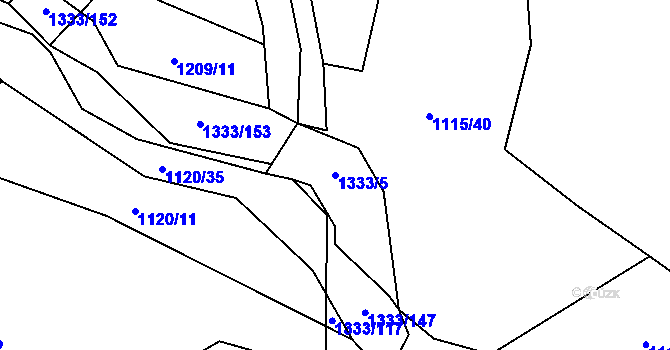Parcela st. 1333/5 v KÚ Nevřeň, Katastrální mapa