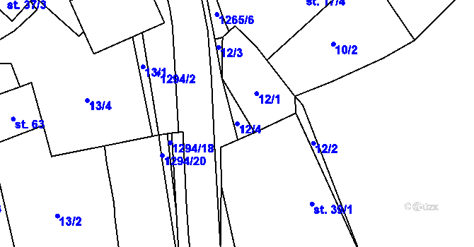 Parcela st. 12/4 v KÚ Nevřeň, Katastrální mapa