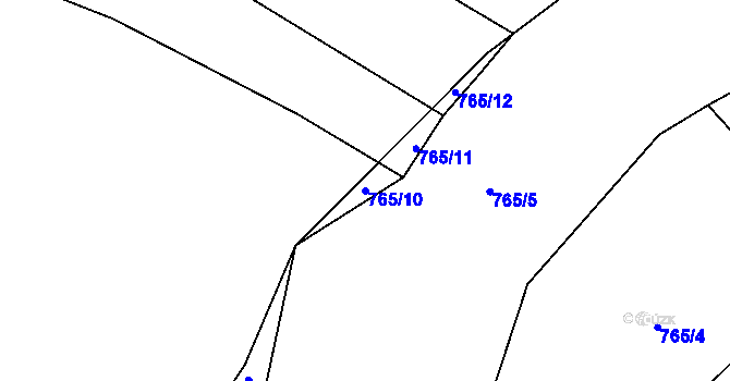 Parcela st. 765/10 v KÚ Nevřeň, Katastrální mapa