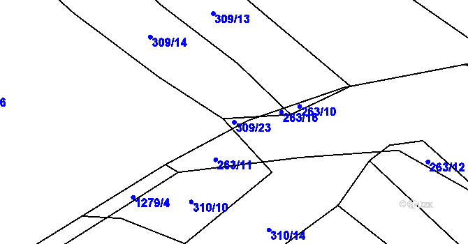 Parcela st. 309/23 v KÚ Nevřeň, Katastrální mapa