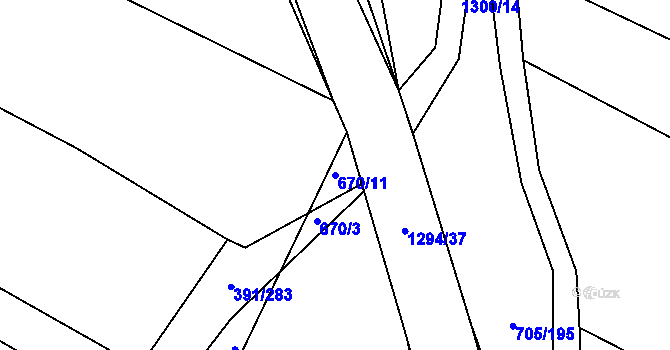 Parcela st. 670/11 v KÚ Nevřeň, Katastrální mapa