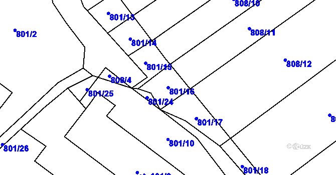 Parcela st. 801/16 v KÚ Nevřeň, Katastrální mapa