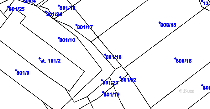 Parcela st. 801/18 v KÚ Nevřeň, Katastrální mapa