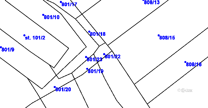 Parcela st. 801/22 v KÚ Nevřeň, Katastrální mapa