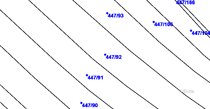 Parcela st. 447/92 v KÚ Nevřeň, Katastrální mapa