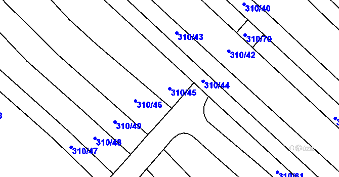 Parcela st. 310/45 v KÚ Nevřeň, Katastrální mapa