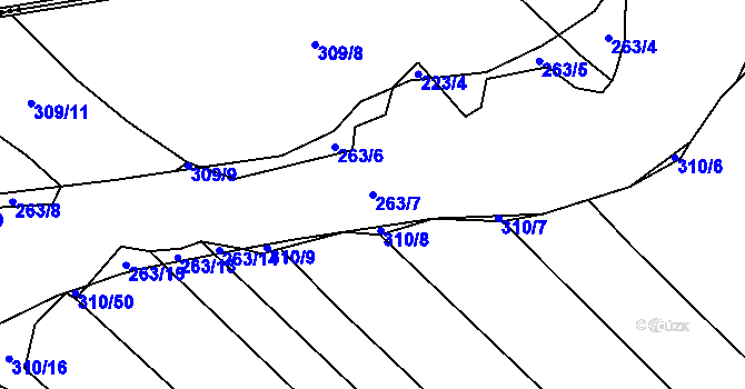 Parcela st. 263/7 v KÚ Nevřeň, Katastrální mapa