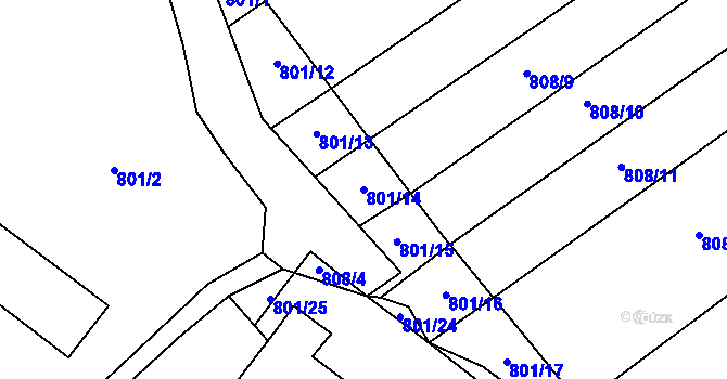 Parcela st. 801/14 v KÚ Nevřeň, Katastrální mapa