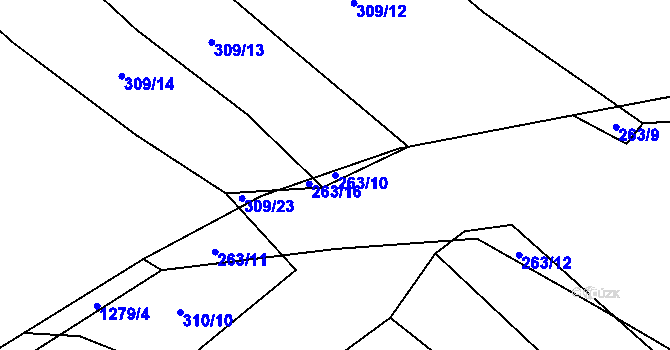 Parcela st. 263/10 v KÚ Nevřeň, Katastrální mapa