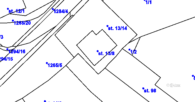 Parcela st. 13/8 v KÚ Nevřeň, Katastrální mapa