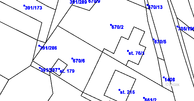 Parcela st. 670/14 v KÚ Nevřeň, Katastrální mapa