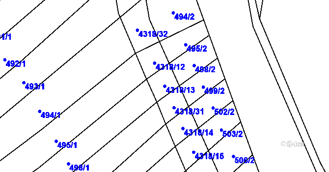 Parcela st. 4318/13 v KÚ Nevšová, Katastrální mapa