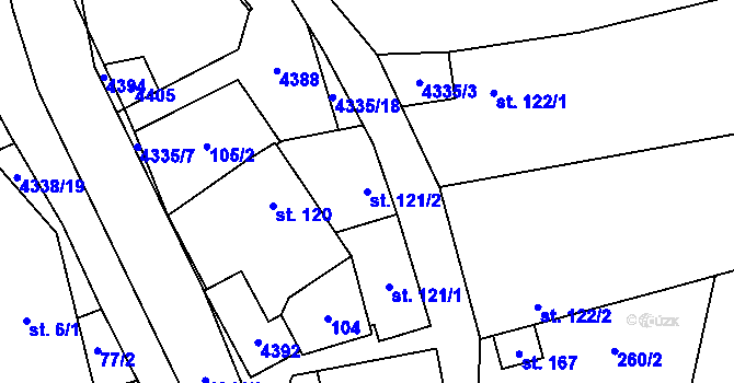 Parcela st. 121/2 v KÚ Nevšová, Katastrální mapa