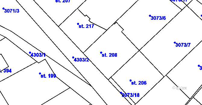 Parcela st. 208 v KÚ Nevšová, Katastrální mapa